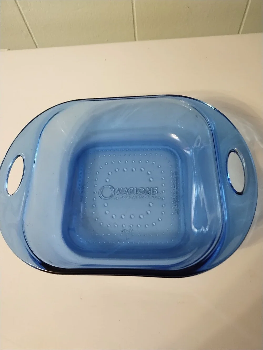 Vintage Anchor Hocking Ovations Blue Glass Bake Dish with Handles